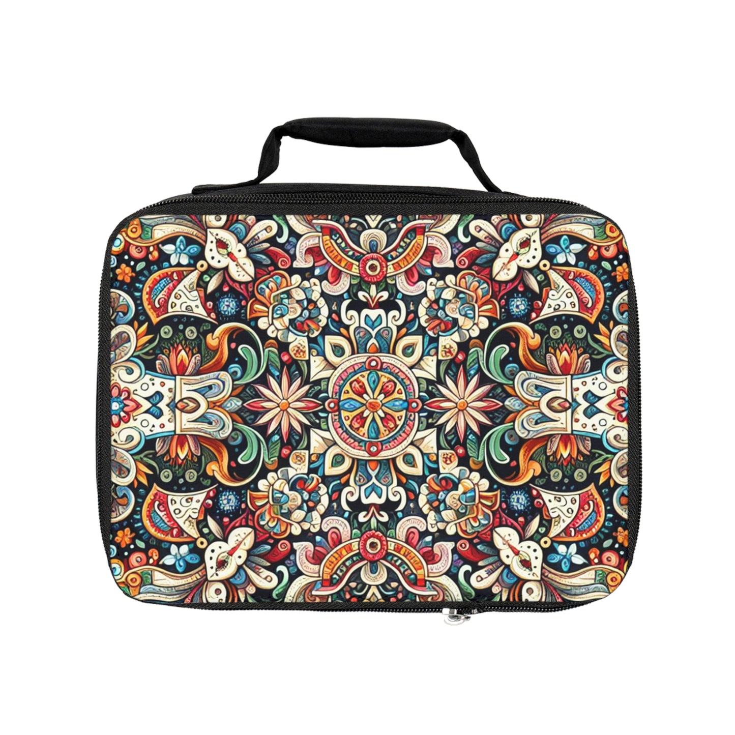 Folk Lunch Bag with Traditional Design Pattern, Food Carrier for Work and School, Insulated Tote for Daily Use, Picnic Cooler