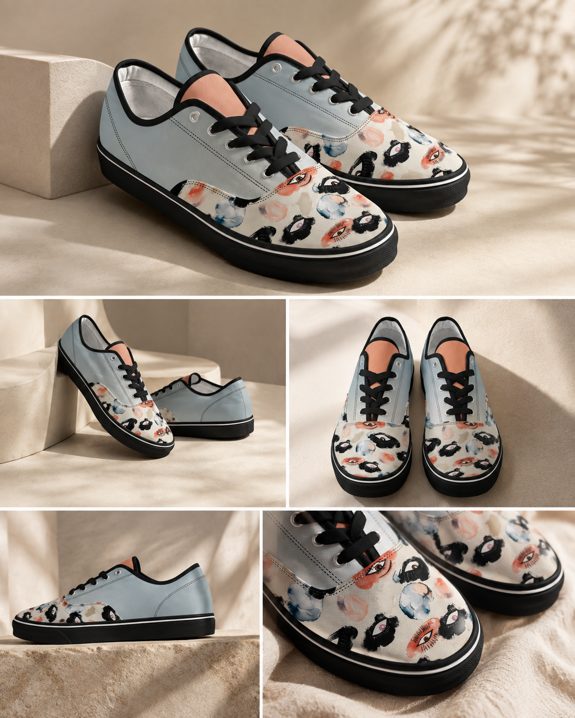 Unisex Eye Print Low-Top Skate Sneakers - Batty