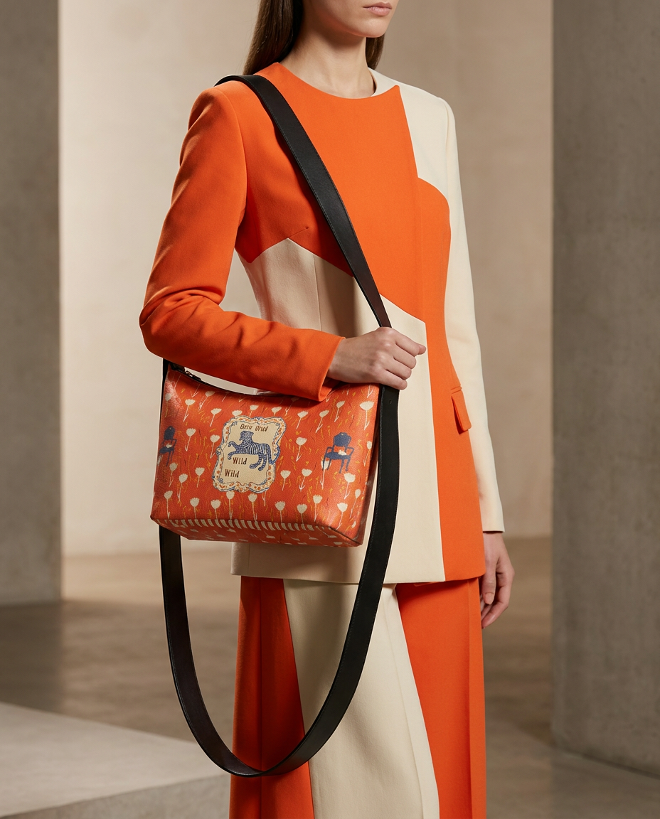 Art Print Leather Shoulder Bag – Vintage-Inspired Pattern - Batty
