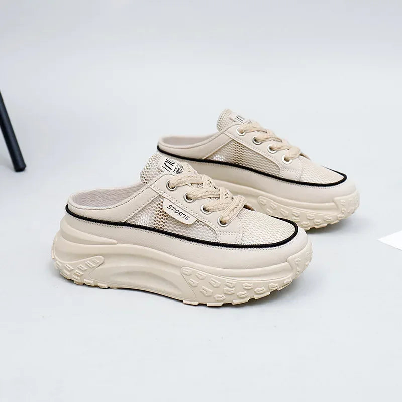 Womens Sport Slippers Trend Lace Up Half Slipper Fashion Casual Shoes Ladies Slides Sneakers 2025