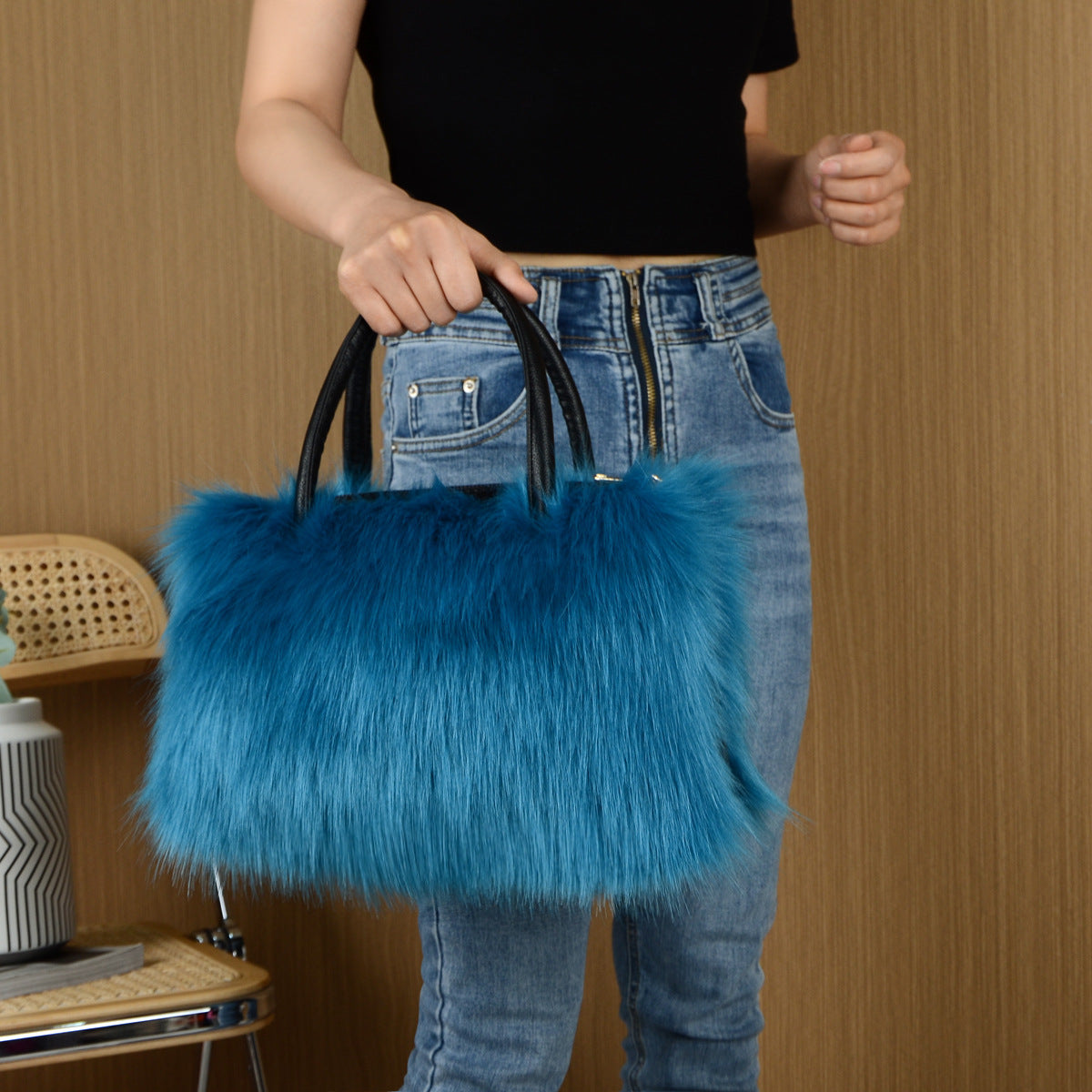 Hand-carrying Square Plush Bag Fur in multiple colors