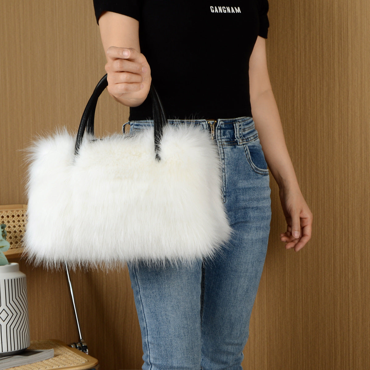 Hand-carrying Square Plush Bag Fur in multiple colors