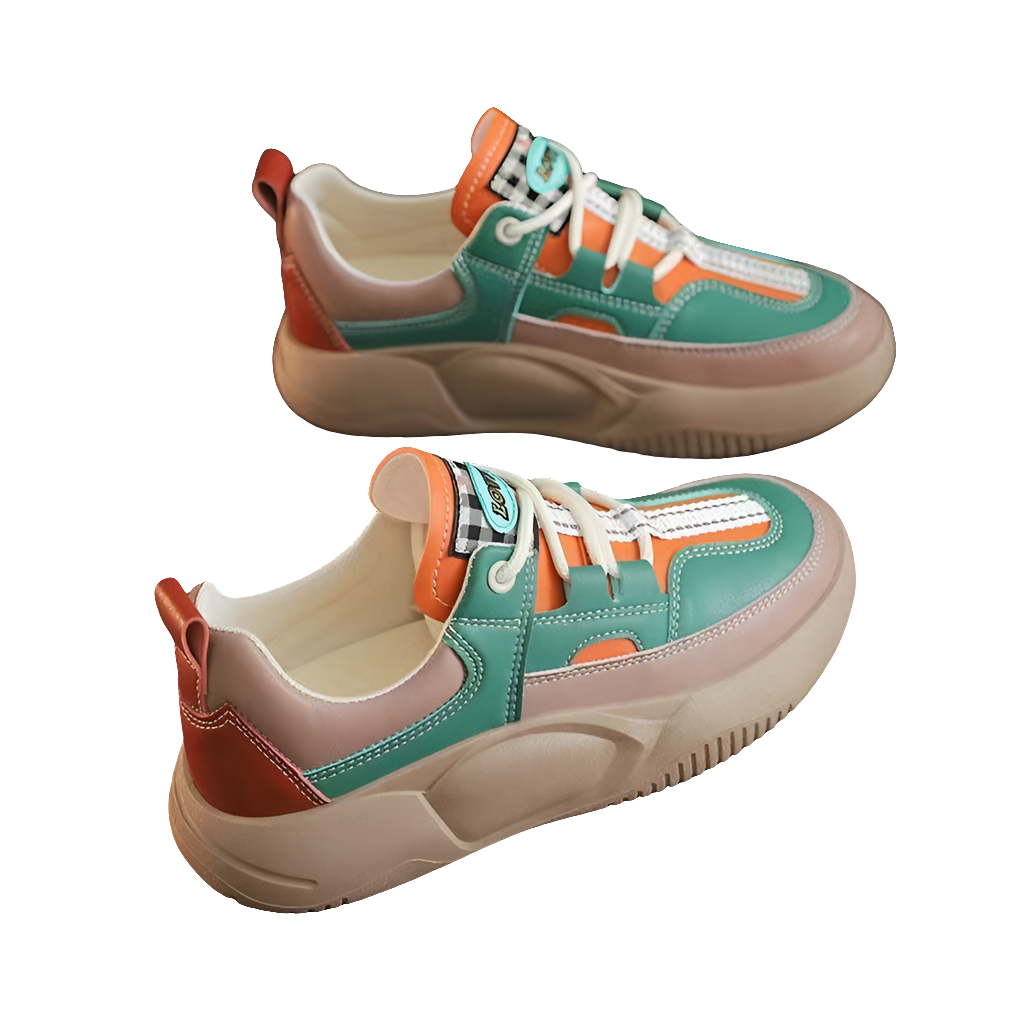 Women's Fashion Thick-soled Leather Stitching Sneakers