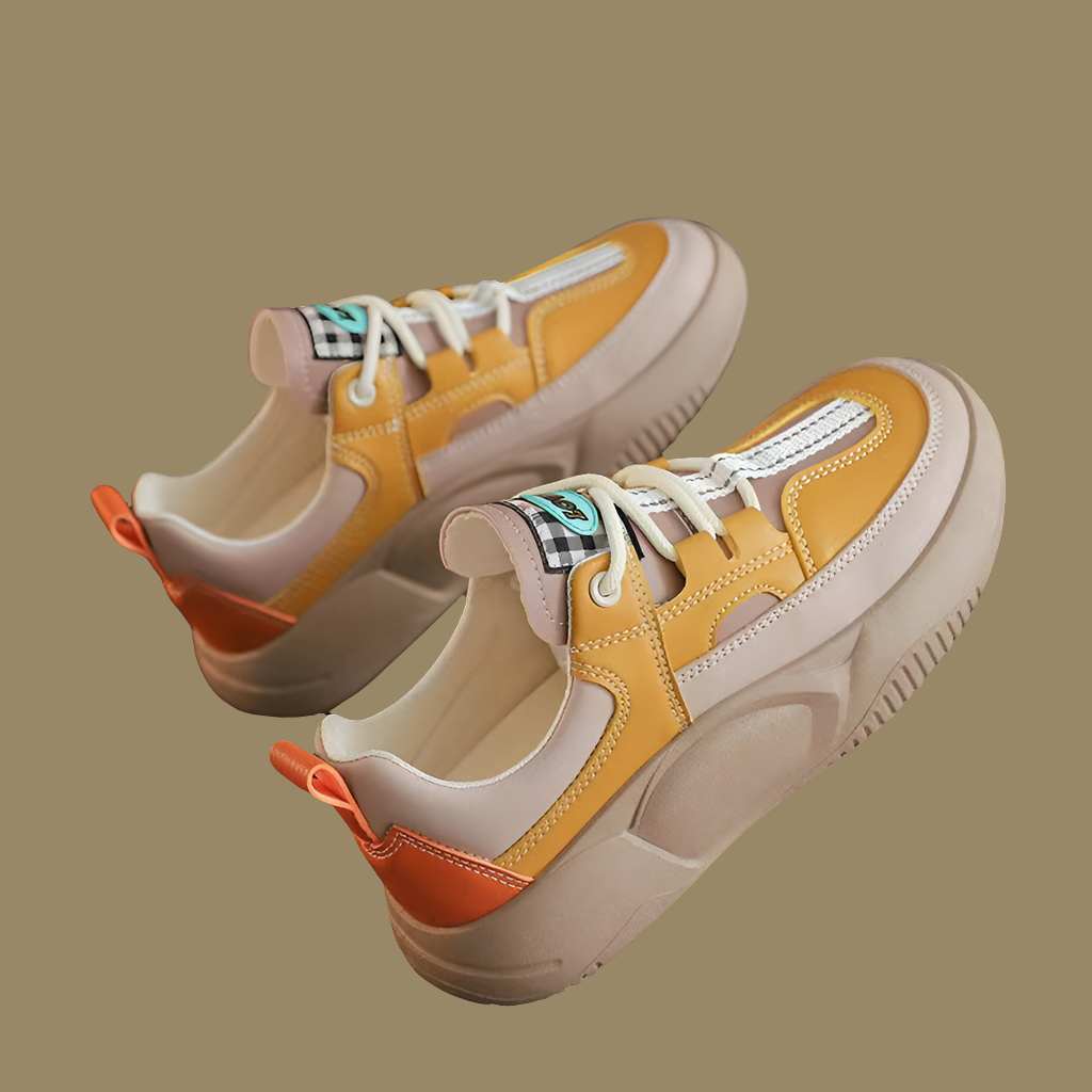 Women's Fashion Thick-soled Leather Stitching Sneakers