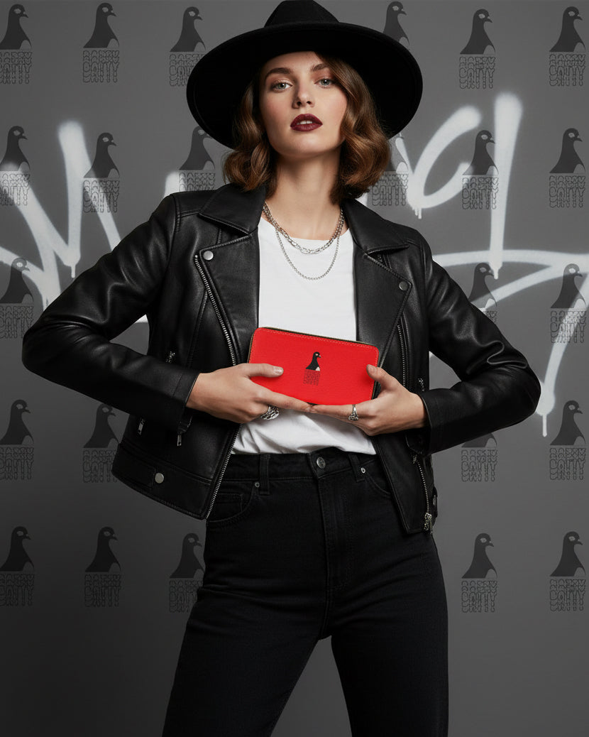 Quirky Pigeon Print Wallet Zipped Long Red Wallet