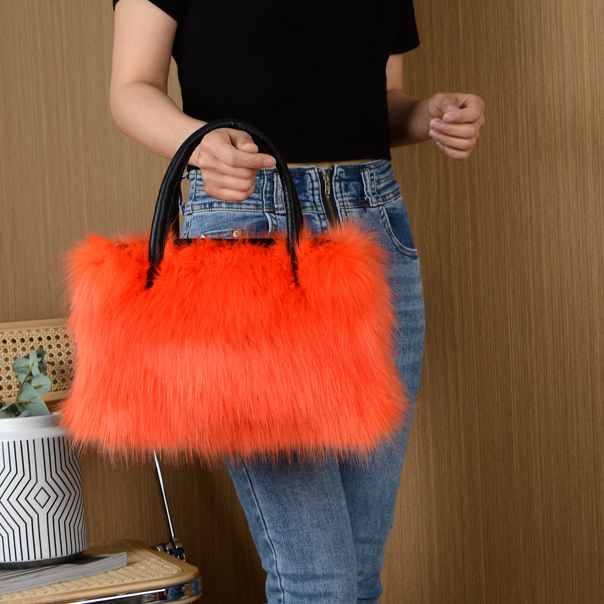 Hand-carrying Square Plush Bag Fur in multiple colors