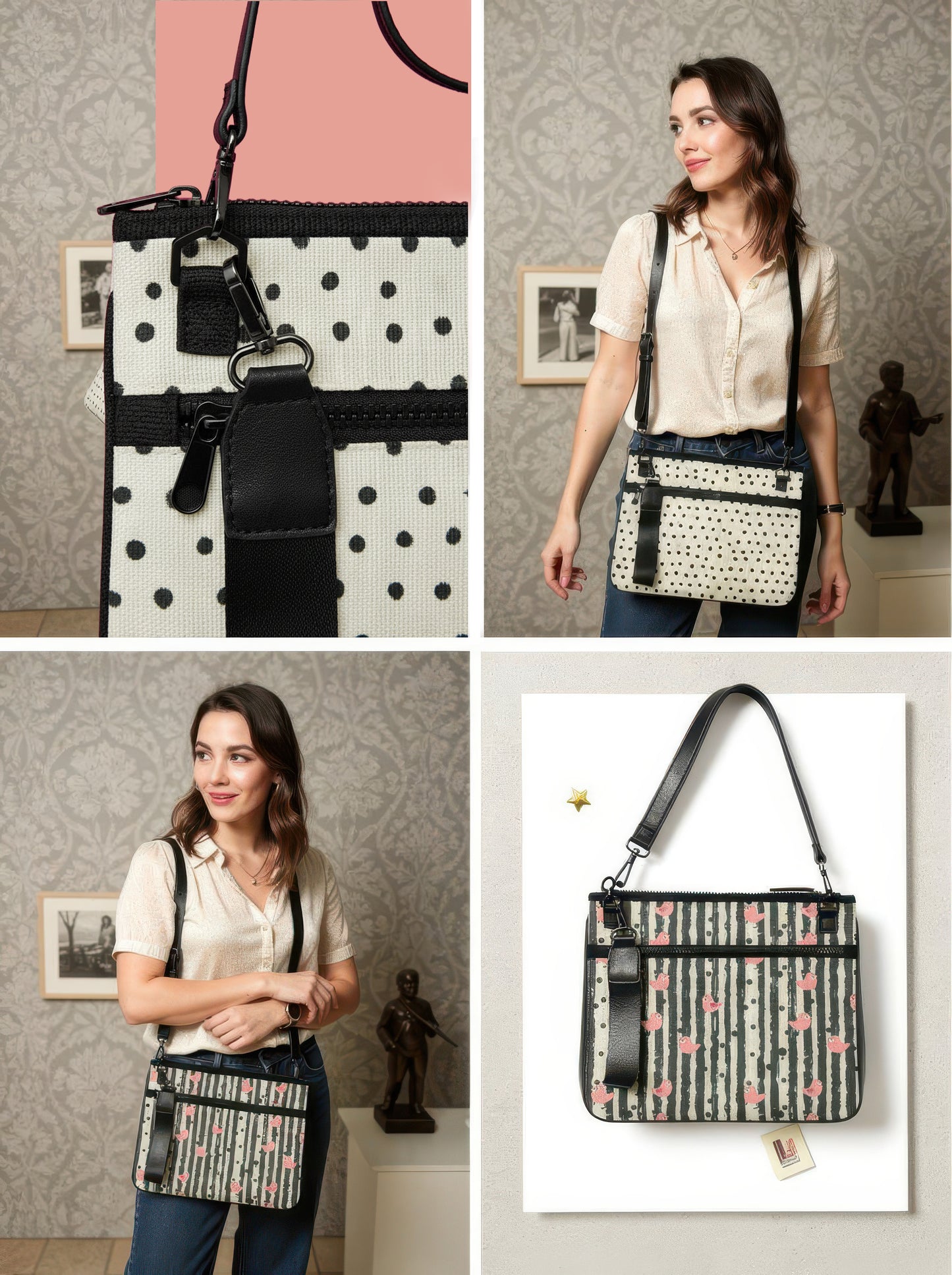 Whimsical Birds Canvas Crossbody Bag - Batty