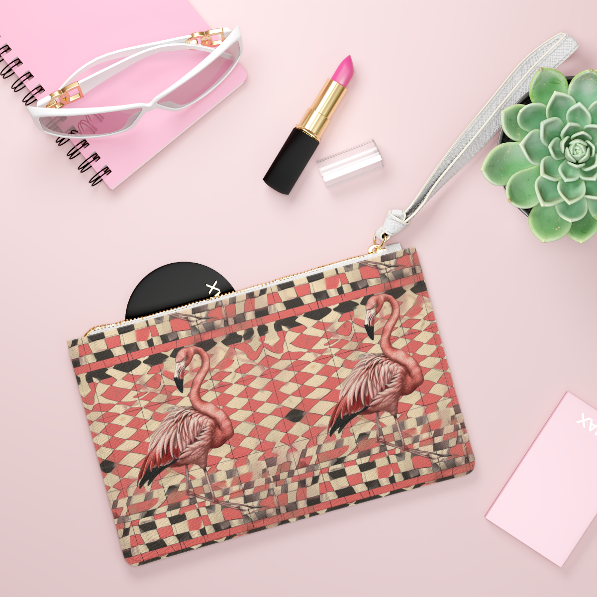 Tropical Flamingo Wristlet Clutch