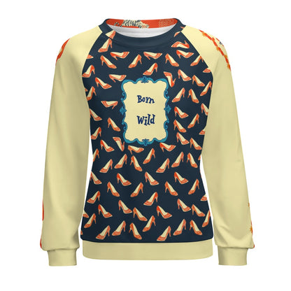Born Wild Sweater – Playful High Heel and tigers Print Pullover, Statement Graphic Sweatshirt, Street Style Cozy Raglan round neck sweater - Batty