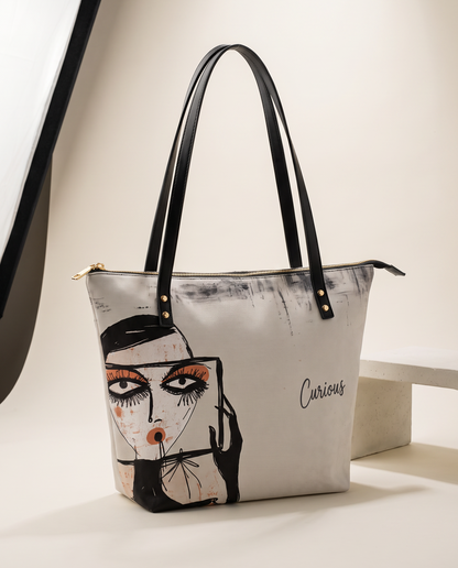 Artistic Face Tote Bag, Women’s Shoulder Bag, Unique Printed Handbag, Large Everyday Tote, Crossbody Purse, Gift for Her