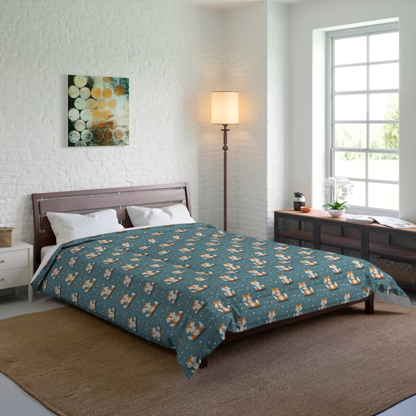 Comforter with the cute fox pattern