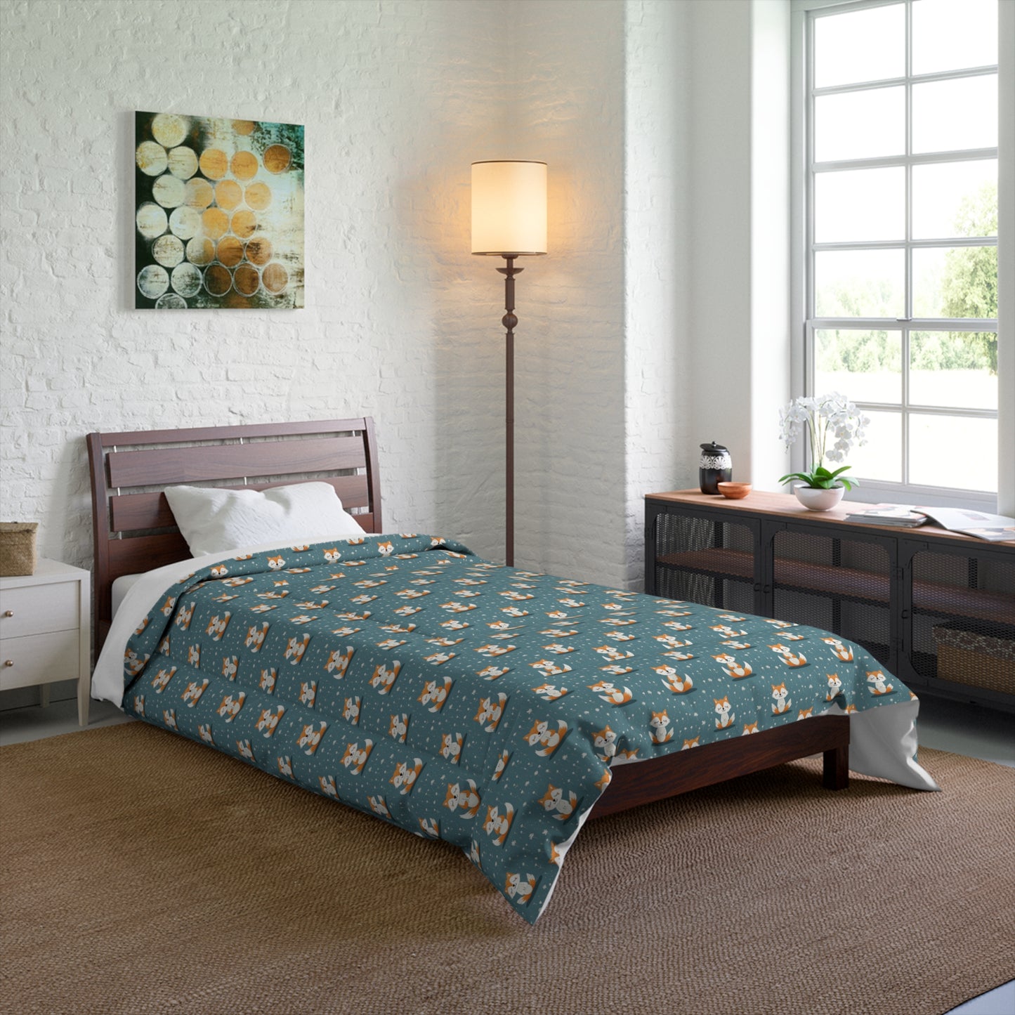 Comforter with the cute fox pattern