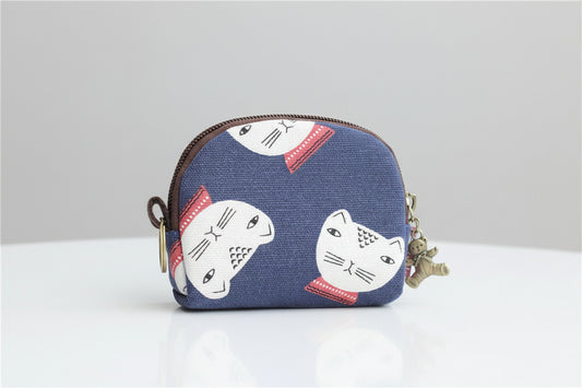 Retro Mini Bag Women Coin Purses Kawaii Short Wallet Girls Cat Small Canvas Purse Card Bags Womens Hand Purses for Ladies Kids - Batty