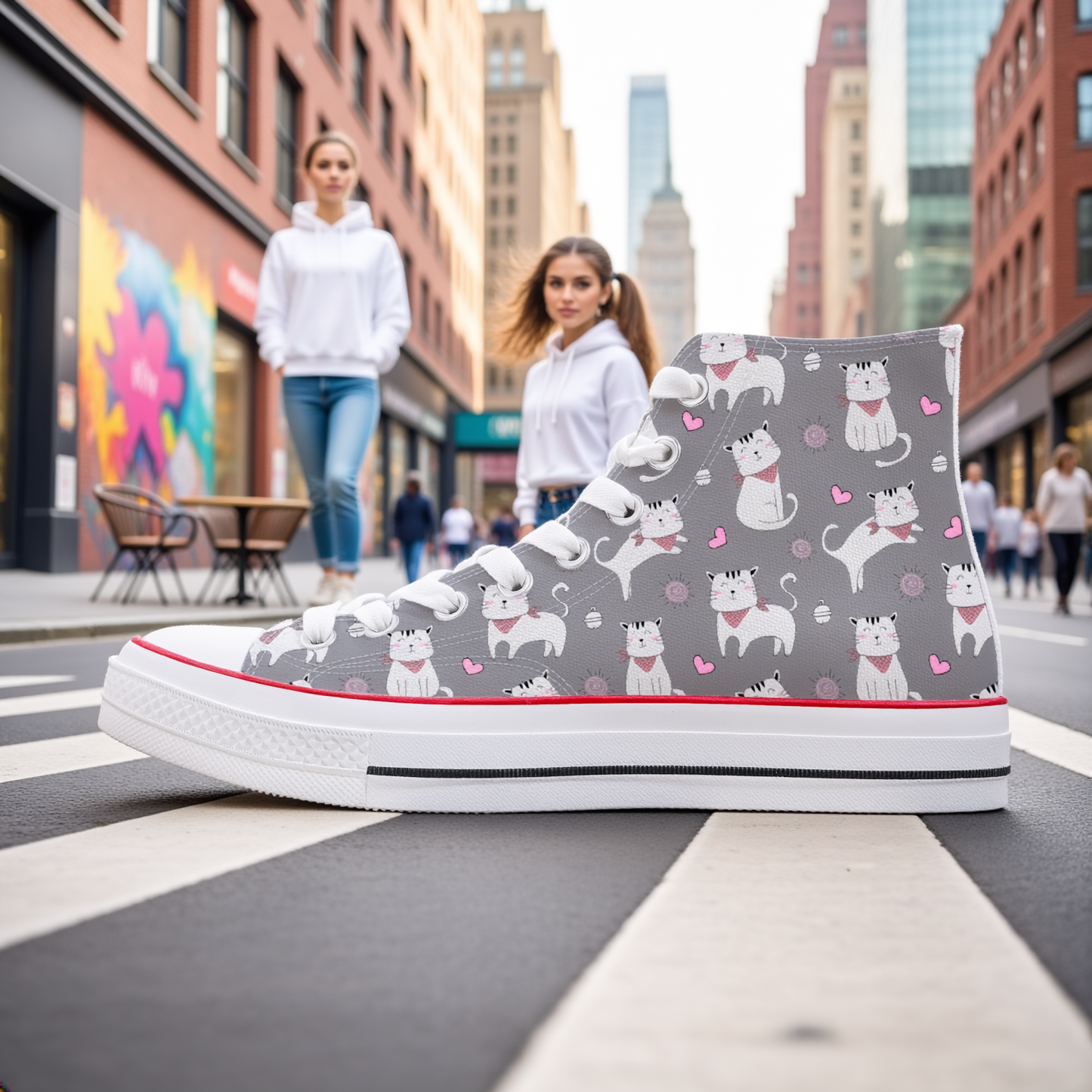 High-Top Canvas Shoes - White kitty