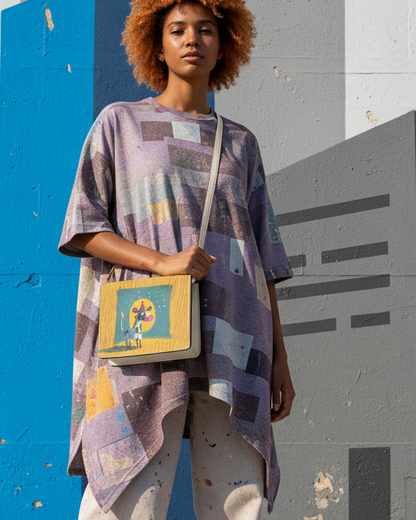 Book-Shaped Crossbody Bag with Cow Illustration – Yellow Edition - Batty