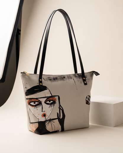 Artistic Face Tote Bag, Women’s Shoulder Bag, Unique Printed Handbag, Large Everyday Tote, Crossbody Purse, Gift for Her