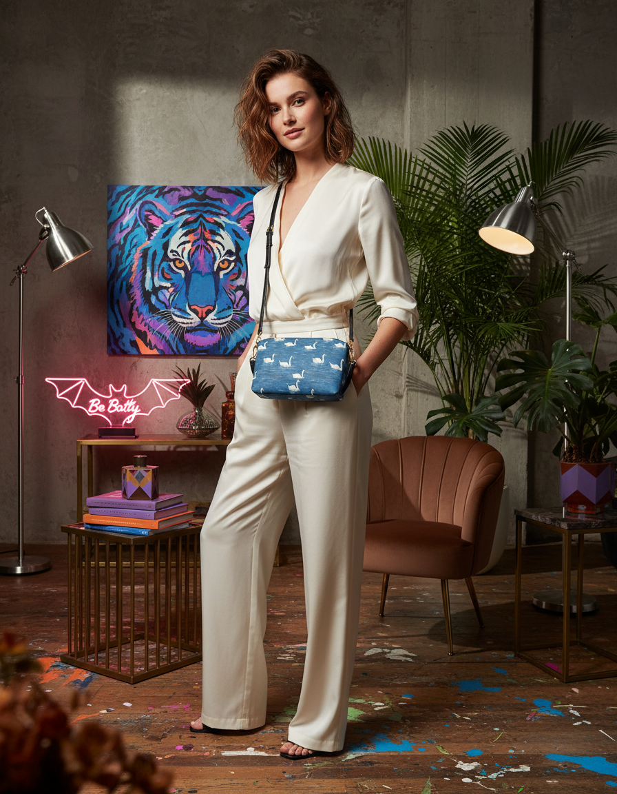 Elegant Swan Pattern Dual Strap Crossbody Bag - Batty