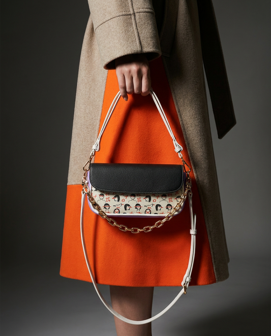 Trendy Chain-Detail Abstract Doodle Print Purse - Batty