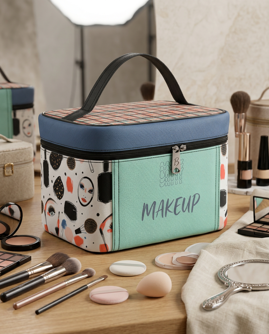 Makeup Bag with Handle, Travel Cosmetic Organizer, Makeup Case, PU Leather Toiletry Bag, Beauty Storage Bag, Unique Gift for Her