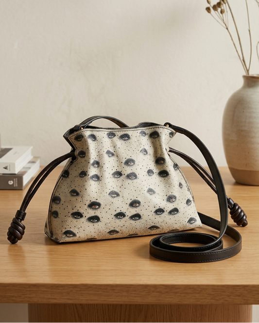 Artistic Eye Print Drawstring Bucket Bag |  Modern Illustrated Handbag | Unique Fashion Gift - Batty