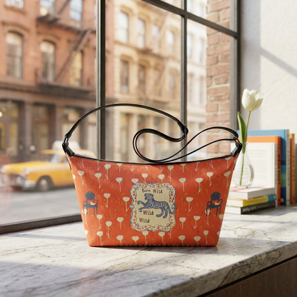 Art Print Leather Shoulder Bag – Vintage-Inspired Pattern - Batty
