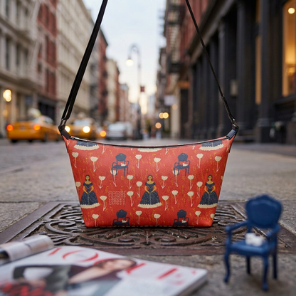 Art Print Leather Shoulder Bag – Vintage-Inspired Pattern - Batty
