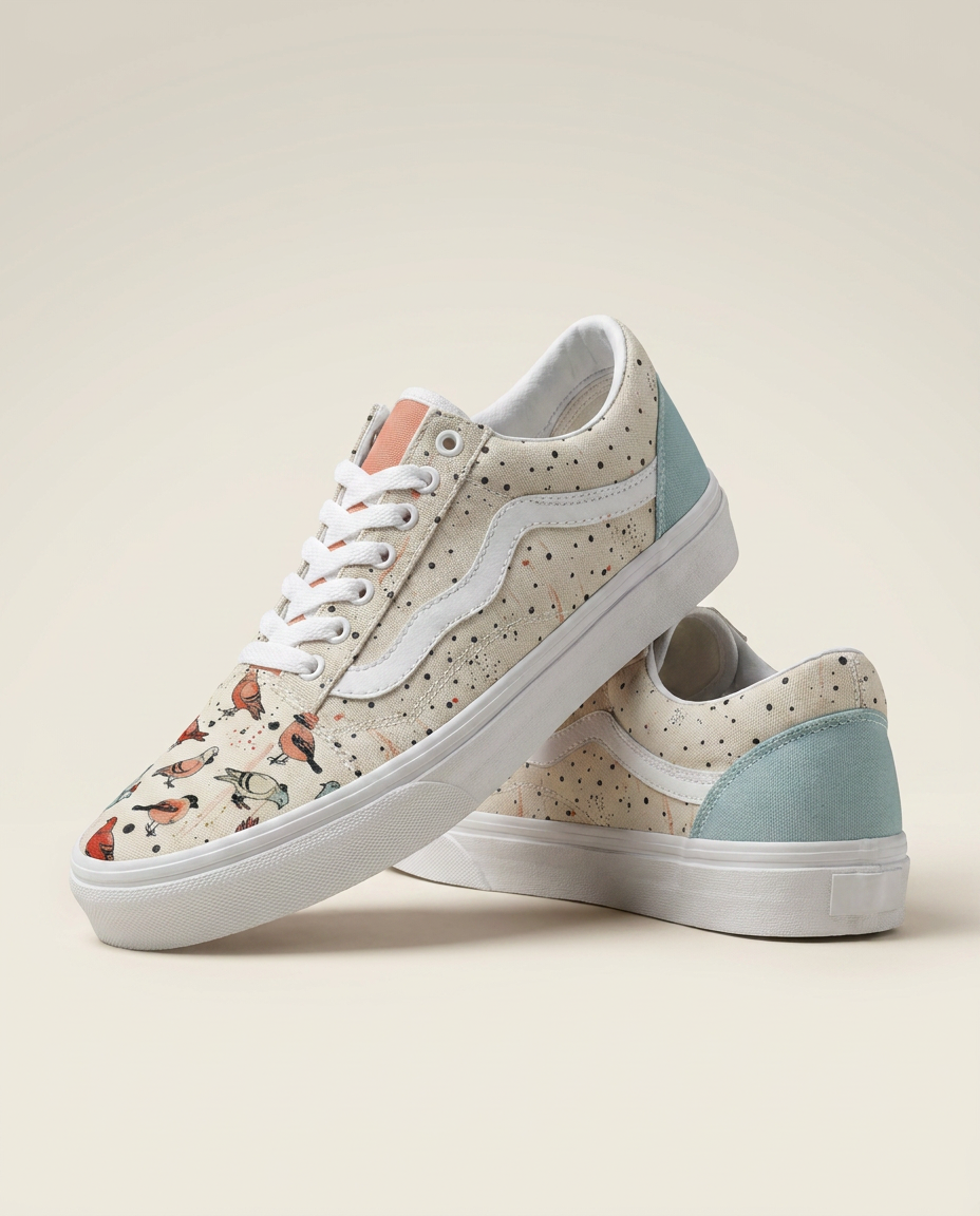 Bird Print Canvas Sneakers | Unisex Low Top Shoes | Colorful Art Sneakers | Unique Gift - Batty