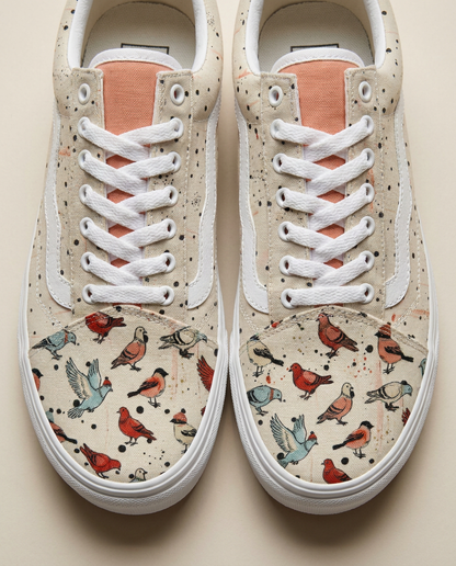 Bird Print Canvas Sneakers | Unisex Low Top Shoes | Colorful Art Sneakers | Unique Gift - Batty