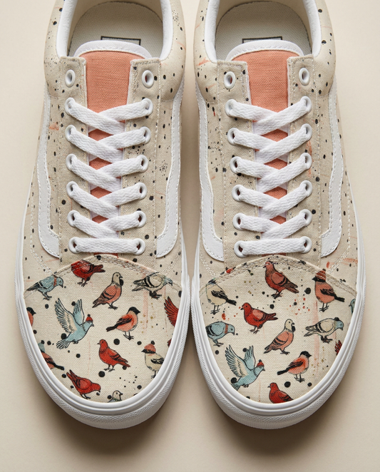 Bird Print Canvas Sneakers | Unisex Low Top Shoes | Colorful Art Sneakers | Unique Gift