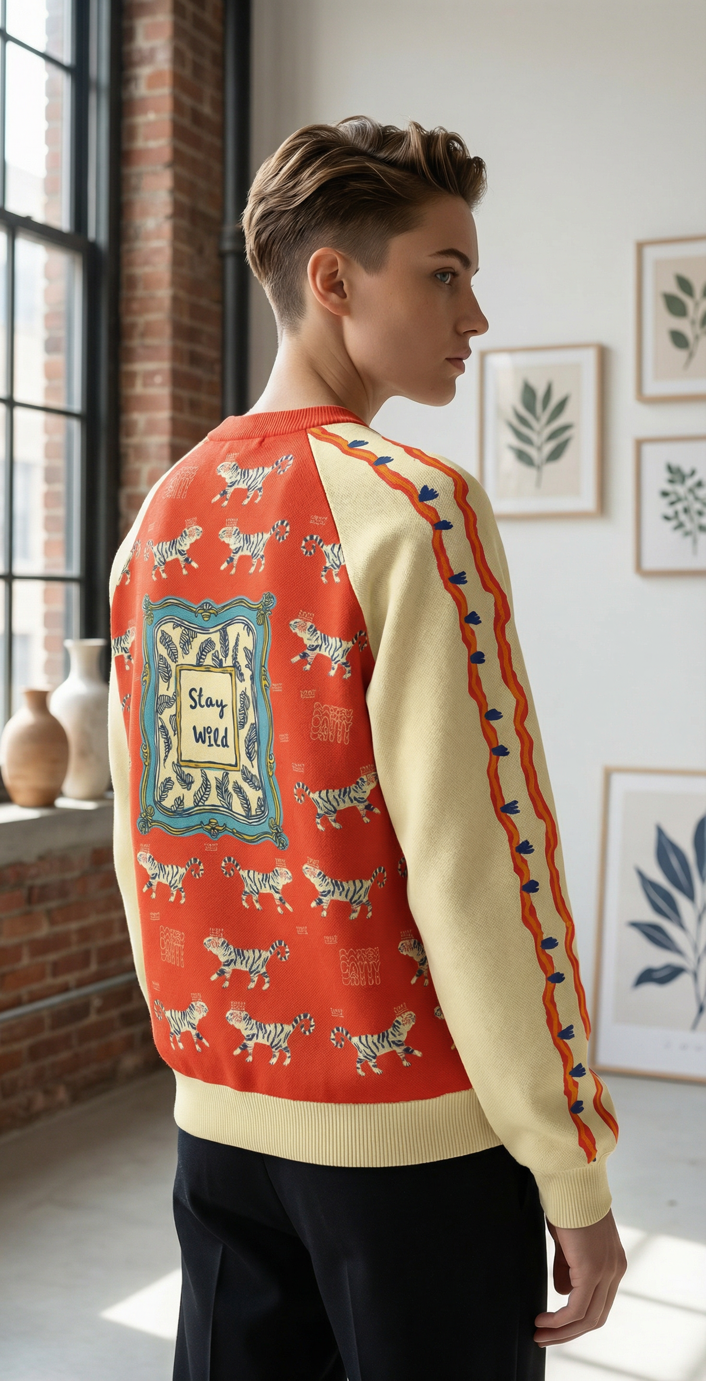 Born Wild Sweater – Playful High Heel and tigers Print Pullover, Statement Graphic Sweatshirt, Street Style Cozy Raglan round neck sweater - Batty