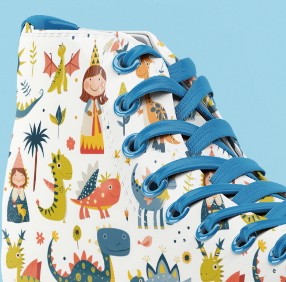 Converse shoes With playful Dino and withches