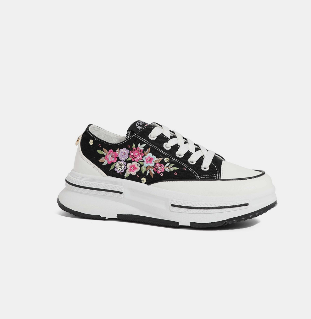 Nicole Lee USA Embroidery Detail Platform Lace-Up Sneakers