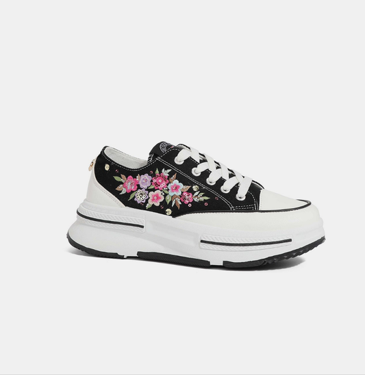 Nicole Lee USA Embroidery Detail Platform Lace-Up Sneakers