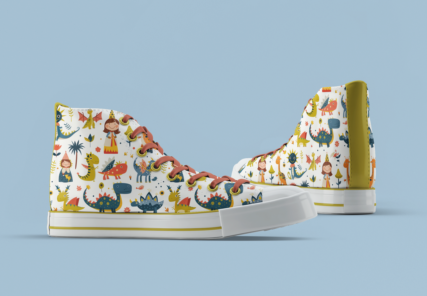 Converse shoes With playful Dino and withches