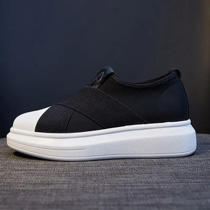 Women's Shoes High on Platform Canvas Black Female Footwear Slip Luxury New Arrival 2024 Y2k Fashion Korean Cheap Vulcanized For