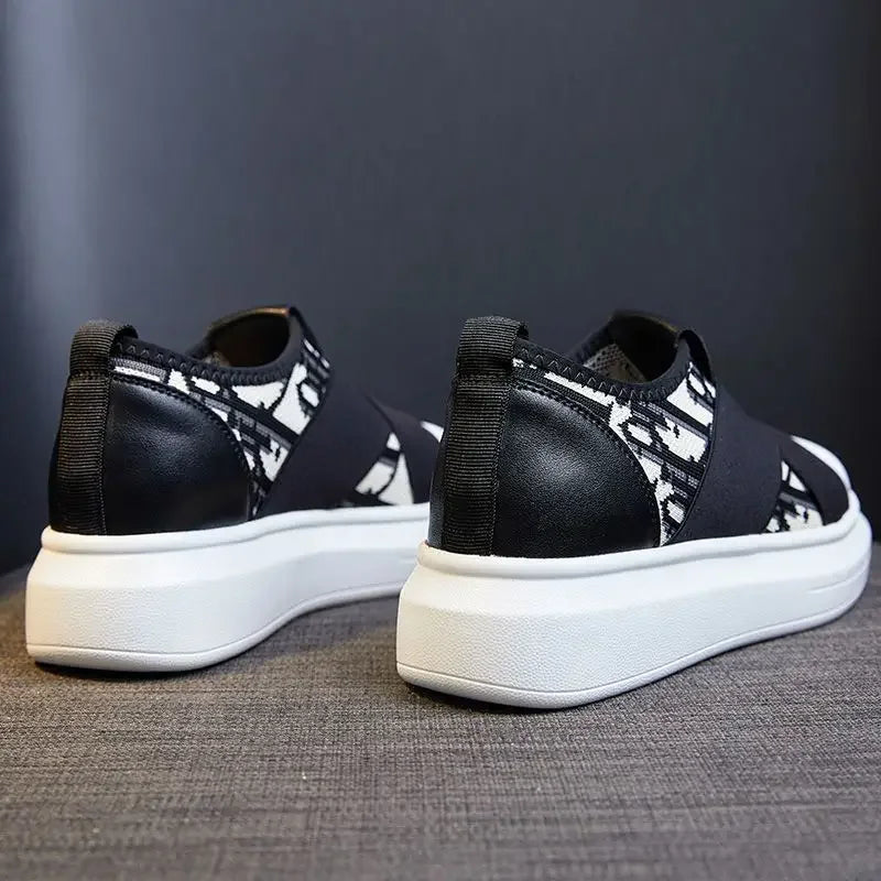 Women's Shoes High on Platform Canvas Black Female Footwear Slip Luxury New Arrival 2024 Y2k Fashion Korean Cheap Vulcanized For