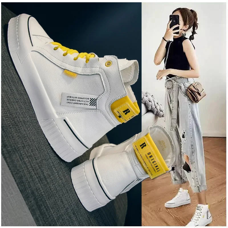 Women's High Top Sneakers Spring Autumn Women vulcanize Shoes White Flats Female Lace Up Trainers Woman Casual Shoes Ankle Boots