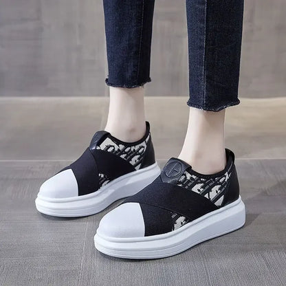 Women's Shoes High on Platform Canvas Black Female Footwear Slip Luxury New Arrival 2024 Y2k Fashion Korean Cheap Vulcanized For