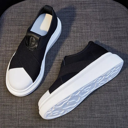 Women's Shoes High on Platform Canvas Black Female Footwear Slip Luxury New Arrival 2024 Y2k Fashion Korean Cheap Vulcanized For