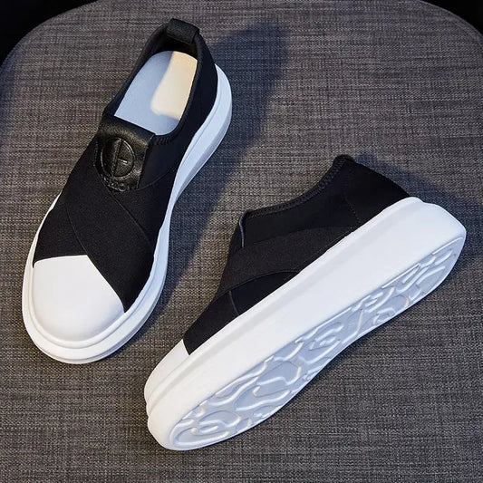 Women's Shoes High on Platform Canvas Black Female Footwear Slip Luxury New Arrival 2024 Y2k Fashion Korean Cheap Vulcanized For