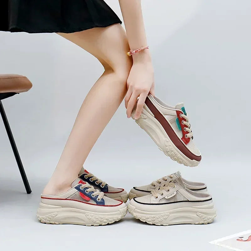 Womens Sport Slippers Trend Lace Up Half Slipper Fashion Casual  Shoes Ladies Slides Sneakers 2025