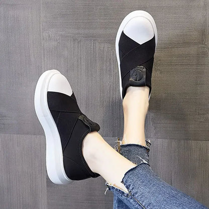 Women's Shoes High on Platform Canvas Black Female Footwear Slip Luxury New Arrival 2024 Y2k Fashion Korean Cheap Vulcanized For