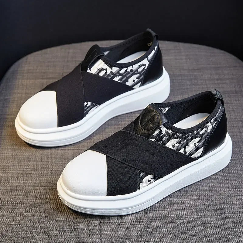 Women's Shoes High on Platform Canvas Black Female Footwear Slip Luxury New Arrival 2024 Y2k Fashion Korean Cheap Vulcanized For