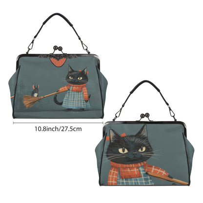 Vintage Cat & Mouse Art Handbag – Whimsical Retro-Inspired Shoulder Bag