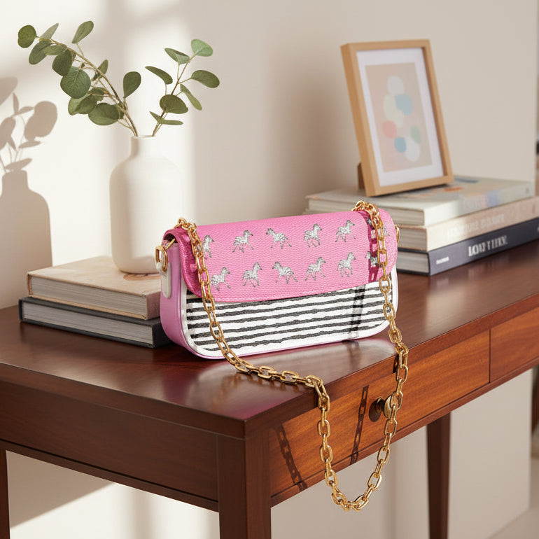Zebra Patchwork Underarm Bag – Unique Mixed-Pattern Design. - Batty