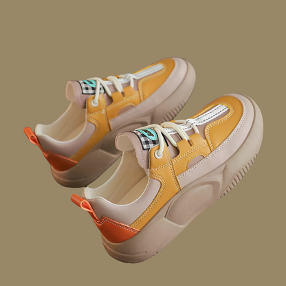 Women's Fashion Thick-soled Leather Stitching Sneakers