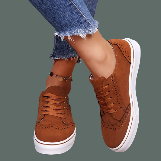 Lace-Up Suedette Flat Sneakers