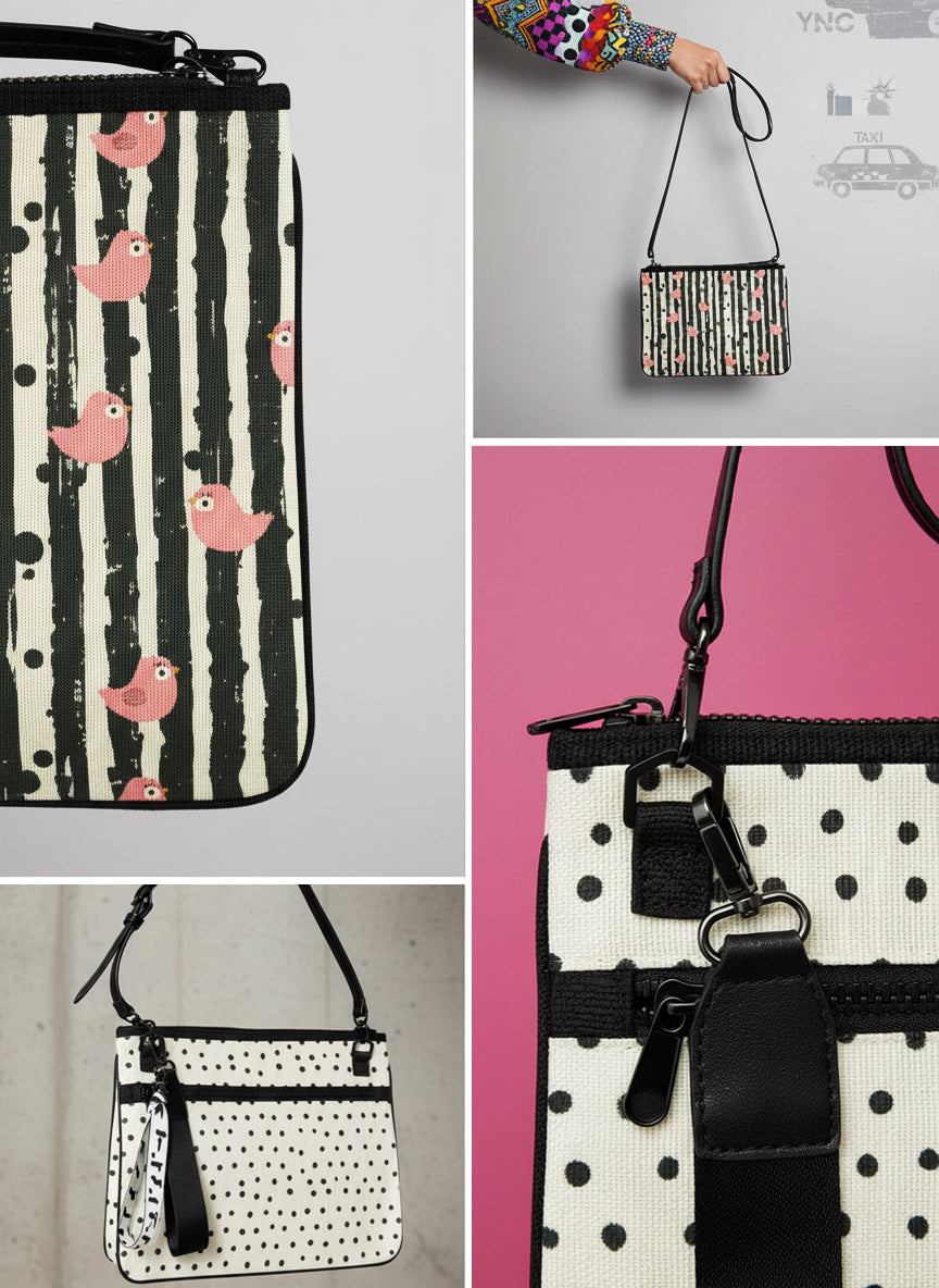 Whimsical Birds Canvas Crossbody Bag - Batty