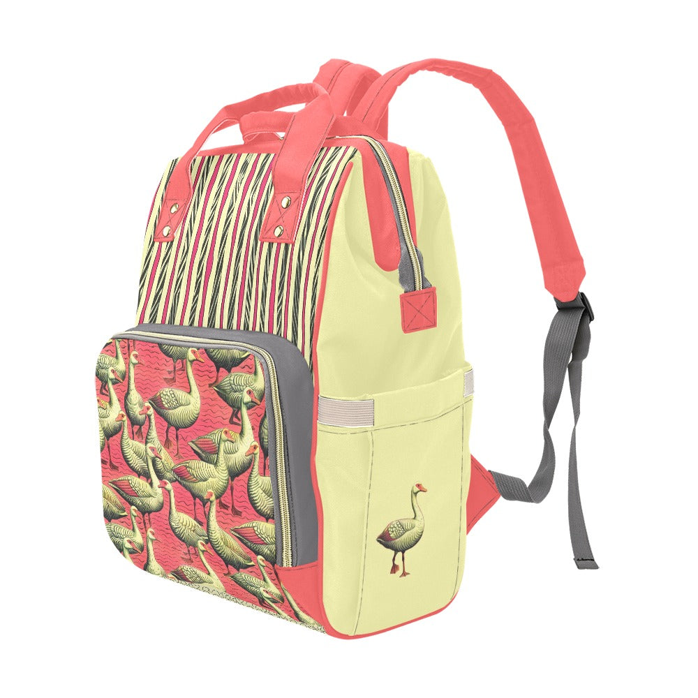 Illustrated Geese Multi-Function Backpack – Artistic Pattern & Versatile Design
