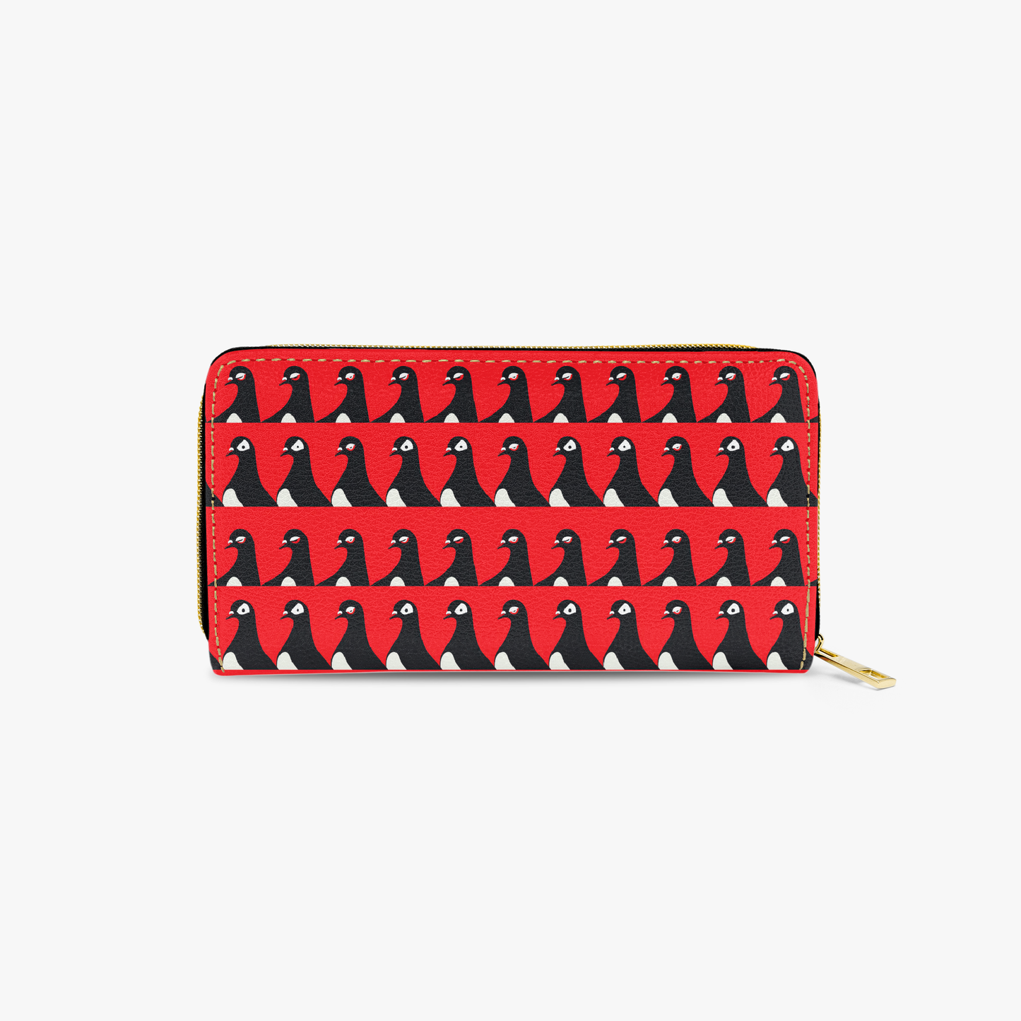 Quirky Pigeon Print Wallet Zipped Long Red Wallet